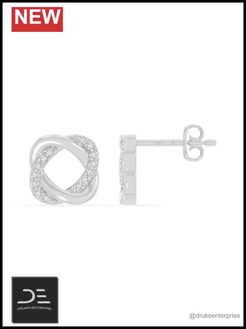 Moissanite Love Knot Stud Earrings Sterling Silver